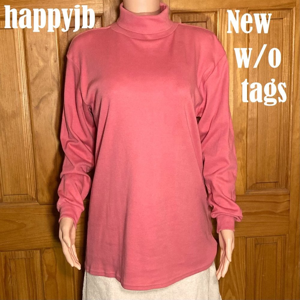 NWOT Hanes Her Way Vintage 90s Turtleneck Top Long Sleeve Blouse Pink L Large